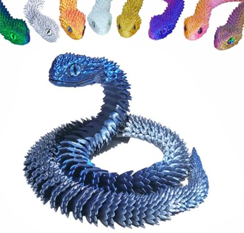 3D Printed Animals Set 3D Printed Snake Toys 3D Printed Articulated Flexible Fidget Toy 3D Printed Animals Exquisite Cute Pet Toy Children/Adults Fidget Toys (Blue & Silver, 23.6) - color: Blue & Silver, size: 23.6