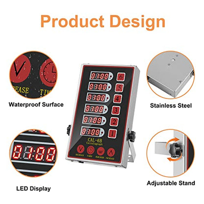 Commercial Kitchen Timer 6 Channel Digital Loud Alarm Cook Timer - color: Black