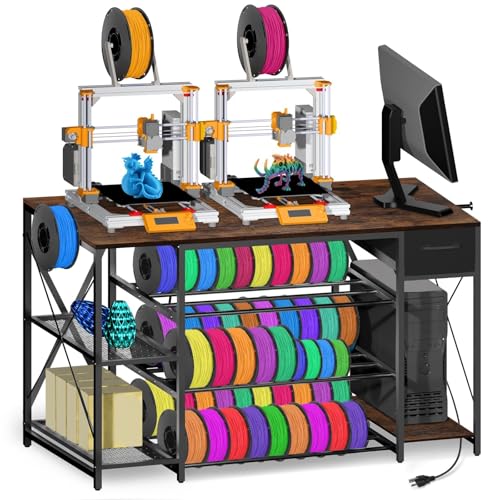 3D Printer Stand with Filament Storage, 4-Tier Heavy Duty Printer Table - color: Brown