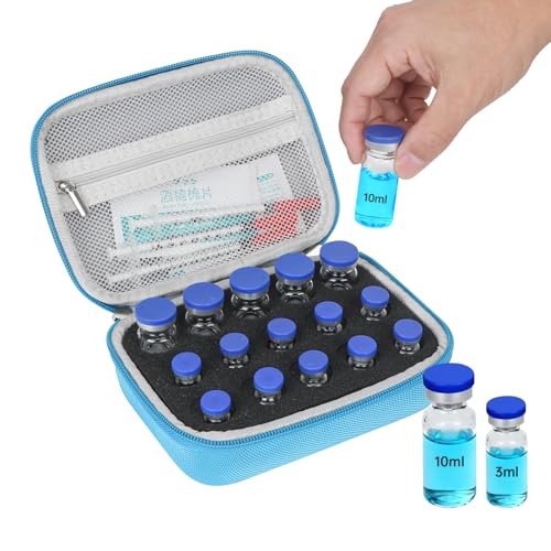 15Slot Peptide Case for Fridge, Insulin Vials Case for 3ml 5ml 10ml Vials - color: 15-slots (Blue)