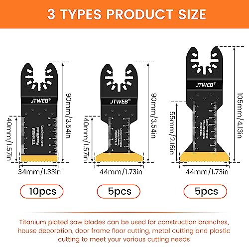 JTWEB 20PCS Titanium Oscillating Saw Blades Metal Cutting, Multitool Blades 3 Types Multi Tool Blades Kits Wood and Metal Nail Plastic Oscillating Tool Blade for Milwaukee Bosch Rockwell - color: 20PCS