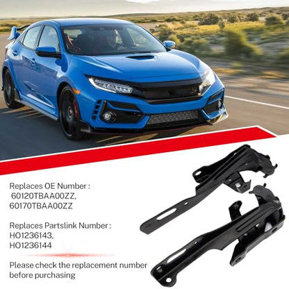 1 Pair Front Left And Right Hood Hinge Set for Honda Civic 2016-2021 HO1236143 HO1236144 60120TBAA00ZZ 60170TBAA00ZZ Driver and Passenger Side