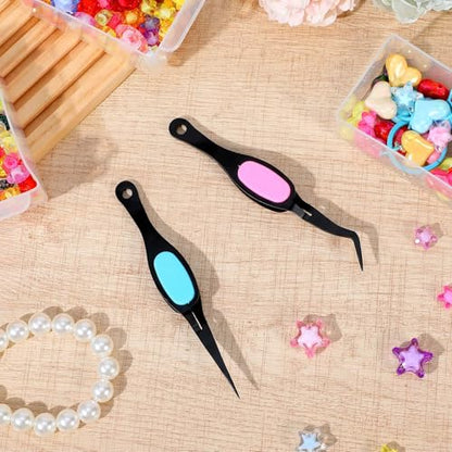 Ymapinc 2PCS Stainless Steel Reverse Tweezers for Crafts, False Eyelashes Precision Jewelry Tweezers for Stickers, Beading Bracelet Making Art - color: Black