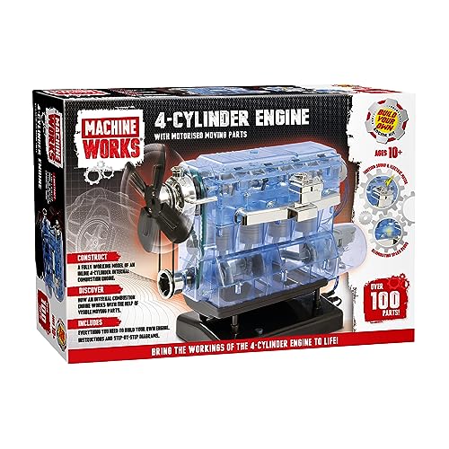 Machine Works Build Your Own Visible Model Engine Toys - Replica Model Building Kit 100+ Pieces- Features Working Sounds and Illuminiation, Internal Combustion Mechanics, Physics, STEM (4-Cylinder) - style: 4-Cylinder
