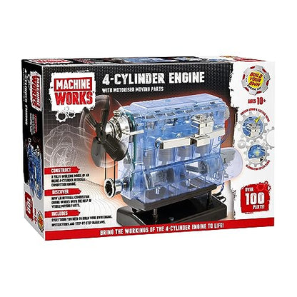 Machine Works Build Your Own Visible Model Engine Toys - Replica Model Building Kit 100+ Pieces- Features Working Sounds and Illuminiation, Internal Combustion Mechanics, Physics, STEM (4-Cylinder) - style: 4-Cylinder