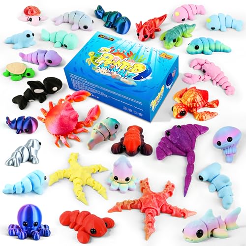 30 Pcs 3D Printed Animals Bulk Pack, Mini Sea Animal Figures - style: 30P Upgrade Ocean Animals
