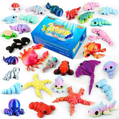 30 Pcs 3D Printed Animals Bulk Pack, Mini Sea Animal Figures - style: 30P Upgrade Ocean Animals
