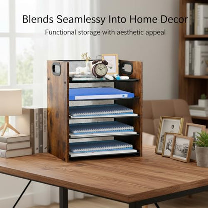 Desk Organizer - 5-Tier Desktop File Organizer, Wooden Paper Tray Organizer, Office Desk Organzier and Accessories for Papers, Mail, Notebooks, Stationery - size: 5 Tier