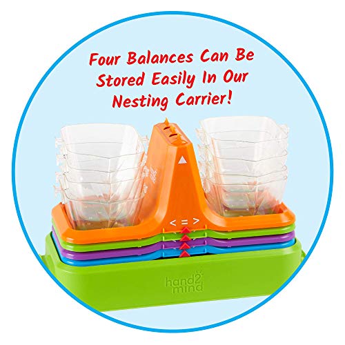 hand2mind Colorful Nestable Bucket Balance, Clear Double Bucket Balance Scale for Liquids and Solids, Easy to Assemble Kids Scale, Space Saving Storage Base, Balance Scale for Classroom (Set of 4) - style: Set of 4