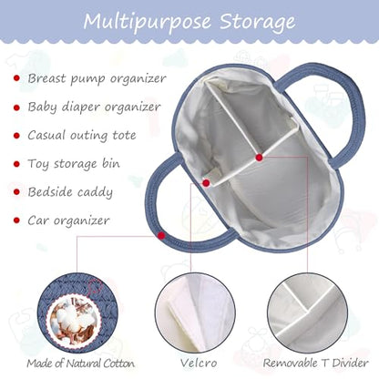 COMSE Large Cotton Rope Baby Diaper Caddy Organizer, Folkstone Gray - color: Folkstone Gray, size: Large