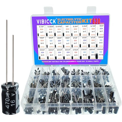 630pcs, 24 Value Electrolytic Flux Capacitor Assortment Kit