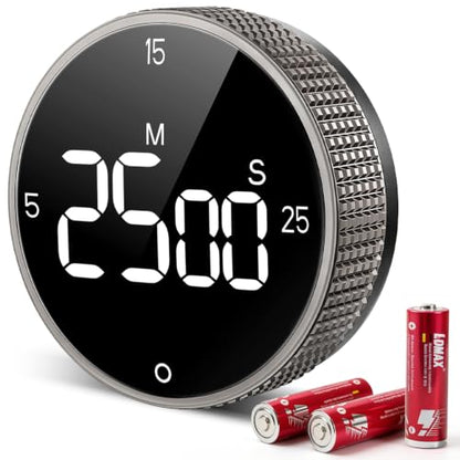 Digital Kitchen Timer, Large Display Magnetic Countdown Countup Timer, 3 Preset Times (5, 15, 25),Volume & Brightness Adjustable for Cooking Classroom Studying, Easy for Kids(Gunmetal 1PCS) - color: Gunmetal