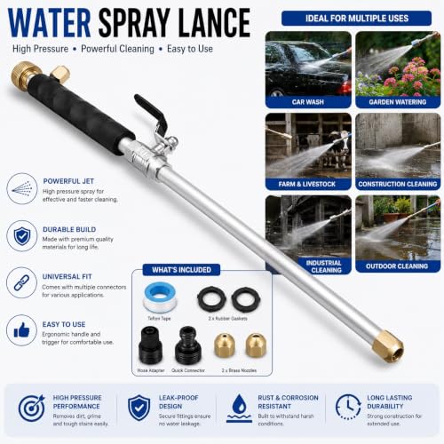 Upgraded Jet Nozzle for Garden Hose, High Pressure Hydro Jet Washer Wand