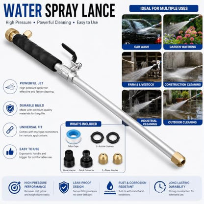 Upgraded Jet Nozzle for Garden Hose, High Pressure Hydro Jet Washer Wand