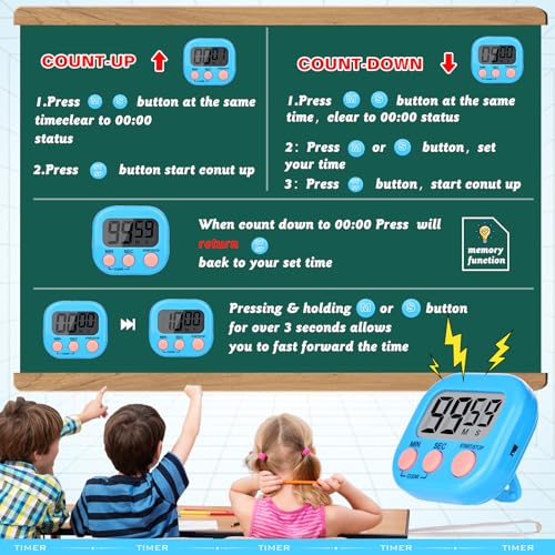 Mwellewm Digital Timers for Classroom Kids Kitchen Timers for Cooking 12 Pc - color: Pink, Blue, Green, Orange