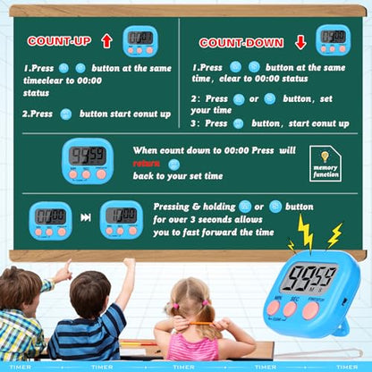 Mwellewm Digital Timers for Classroom Kids Kitchen Timers for Cooking 12 Pc - color: Pink, Blue, Green, Orange