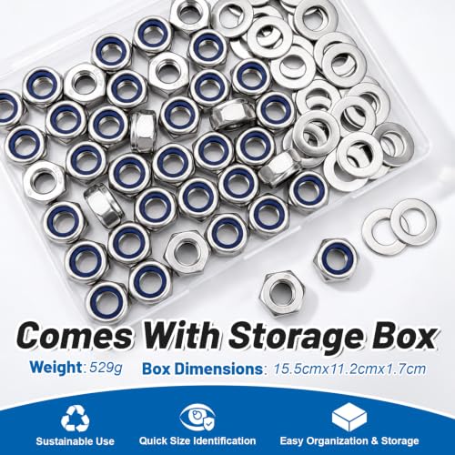 M10-1.5 Lock Nut 80Pcs Stainless Steel Nylock Locking Nuts with Washer - size: locknuts-M10 80pcs