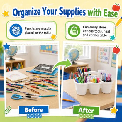 6 Pack Classroom Caddy With Handle for School Supplies, white - color: white