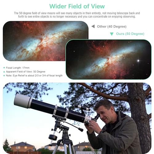 Alstar Telescope Eyepiece 17mm Plossl Telescopes Lens 50° Wide FOV 1.25" - size: 17MM