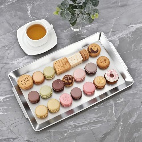 SANQIAHOME 15.8" x 9.5" Silver Serving Trays Set of 2, Stainless Steel - color: Plata-40x24 Cm