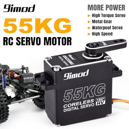 55KG High Torque Servo High Speed HV 8.4V Coreless RC Steering Servo Motors Stainless Steel Gear Low Profile Waterproof RC Crawler Servo for 1/8 1/10 1/12 Scale Cars DIY Robotic - 180 Degree