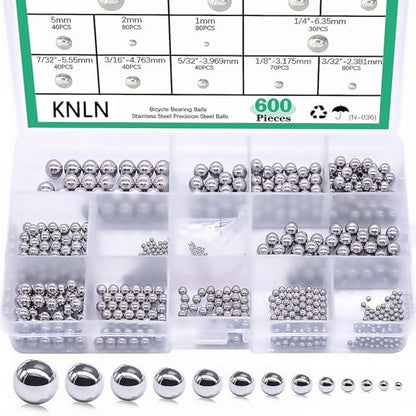 KNLN/600PCS 12 Size Bicycle Bearing Balls Stainless Steel Precision Steel Balls Stainless Steel Assorted Loose Kit 1mm,2mm,5mm,5.5mm,6mm,7mm,8mm,1/4" 7/32" 3/16" 5/32” 1/8" 3/32" N-036-600PCS - size: 600PCS-12 SIZE-1mm-3/32"