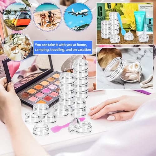100 Pcs 5g Empty Plastic Containers with Clear Lids,Mini Makeup Sample Containers, Small Sample Pot Jars Round Cosmetic Jars with Mini Spatulas for Liquid Sample Powder Creams Lotions - color: Clear, size: 100PCS