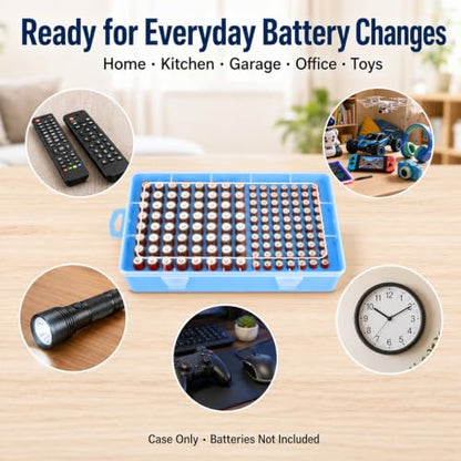 Xuerdon 134-Slot Battery Organizer Storage Case for AA and AAA Batteries - color: Blue