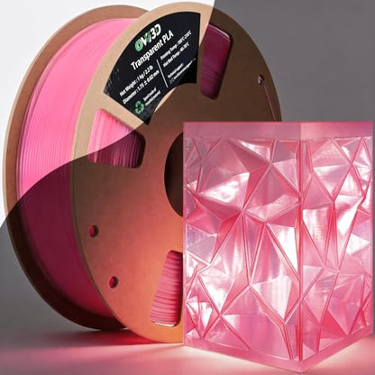 OVV3D 3D Printer Filament Transparent PLA Filament 1.75mm, Pink Green Printing, +/- 0.02 mm, Fits Most FDM 3D Printers, Translucent 3D Filament 1kg Spool - color: Translucent Pink Clear