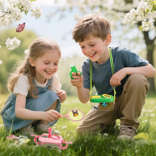 Biggun 2 Set Bug Catcher for Kids Ages 3-10 Explorer Toys Birthday Gift - color: Pink+green