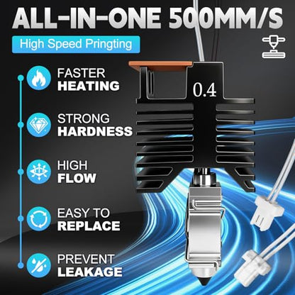 2PCS 0.4MM U1 Hotend for Snapmaker U1 Extruder, 24V 48W Fast Heating Ceramic Hot End with Hardened Steel Nozzle, Leak-Proof Integrated Design, with Brush Cleaning Needle Silicone Socks and Kit Tools - color: 2PCS