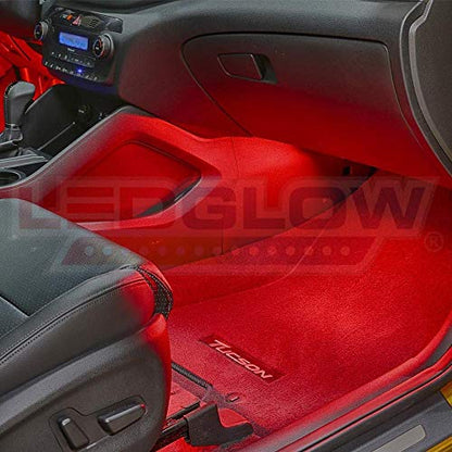 LEDGlow 4pc Red LED Interior Footwell Lighting Kit w/Cigarette Adapter