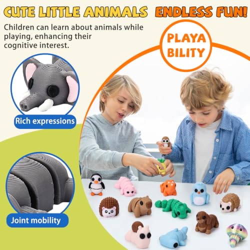 30 Pack Mystery 3D Printed Animal Figurines with 30 Adoption Cards, Articulated Mini Animal Desk Pets, Flexible Fidget Toys, Party Favors and Gifts, Classroom Reward, for Teacher - style: Classroom Style
