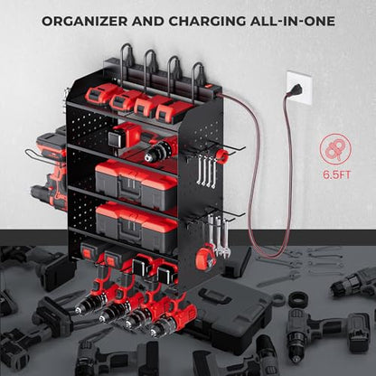 TRZZ Power Tool Organizer Wall Mount, 5-Layer Charging Station, Black - color: Black, size: 5-Layer with Charging Station