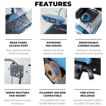 Sumo 3D Printer Enclosure Kit for the Prusa XL - Includes Plexiglass/Acrylic, Fasteners, Hex Rods, Magnets & Hygrometer (Tinted) - Printed Parts Not Included - color: Tinted