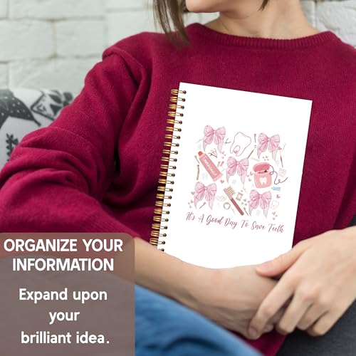 Coquette Pink Bow Dentist Notebook Journal, Dental Hygienist Gifts Notebooks for Note Taking, Dental Assistant Gifts Journal, Pink Preppy Hardcover Spiral Notebook 5.5x8.3in - color: Dentist