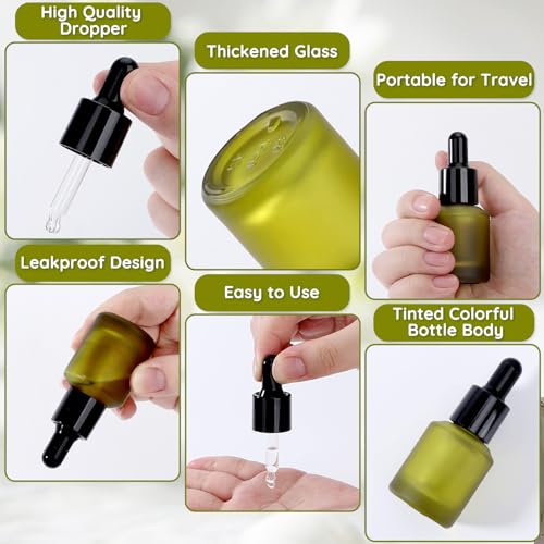 Segbeauty 0.5oz Frosted Glass Dropper Bottles for Oils, 15ml Eye Dropper Bottle Refillable, 4pcs Green Essential Oil Bottles Empty, Liquid Travel Containers for Toiletries, Mini Travel Face Oil Bottle - color: Green, style: 4pcs 0.5oz