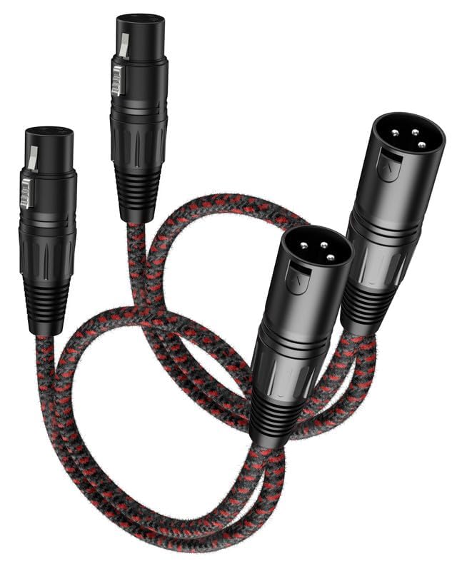 XLR Cables 2ft 2 Pack,XLR Male to Female Microphone Patch Cable - color: Black-Red, size: 2 Feet