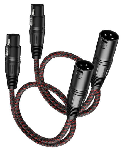 XLR Cables 2ft 2 Pack,XLR Male to Female Microphone Patch Cable - color: Black-Red, size: 2 Feet