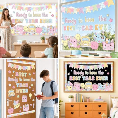 Back to School Bulletin Board Set Ready to Have the Best Year Ever Classroom Decorations Pastel Groovy Apple Motivational Paper Cutouts for First Day of School Chalkboard Wall Door Decor - style: Ready to Have the Best Year Ever