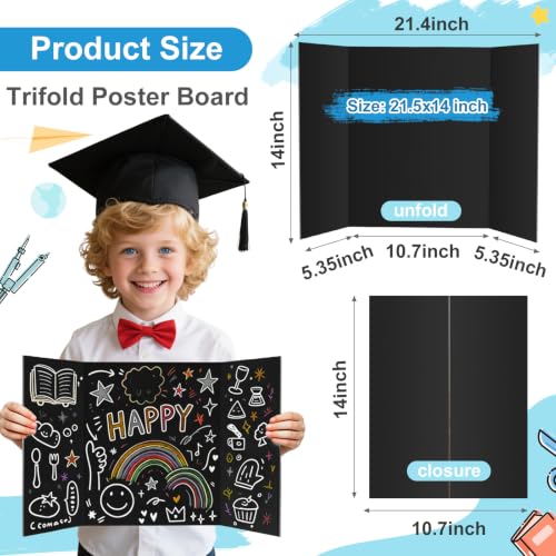 ISAIDNO 4 Pcs Trifold Poster Board, Small 21.4 x 14 in, Black Poster Boards - color: Black, size: 21.4 X 14 inches