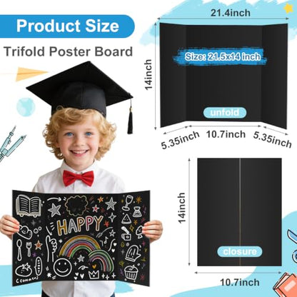 ISAIDNO 4 Pcs Trifold Poster Board, Small 21.4 x 14 in, Black Poster Boards - color: Black, size: 21.4 X 14 inches