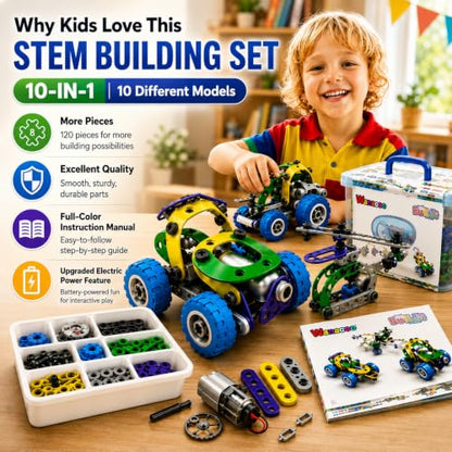 10 in 1 STEM Toys for 4 5 6 7 8+ Year Old Boy Easter Birthday Gifts Building Toys for Kids Ages 4-8 5-7 6-8 Educational Stem Activities for Boy 4-6 8-10 Erector Set Construction Creative Games