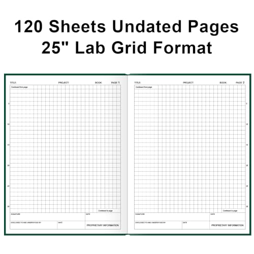 Engineering Notebook/Engineer Graph Paper Notebook - (.25" Grid Format), Lab Notebook Quad Ruled Book with Grid Pages: Table of Contents for Chemistry, Physics, Biology, 8" x 10", Green - color: Green