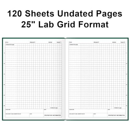 Engineering Notebook/Engineer Graph Paper Notebook - (.25" Grid Format), Lab Notebook Quad Ruled Book with Grid Pages: Table of Contents for Chemistry, Physics, Biology, 8" x 10", Green - color: Green
