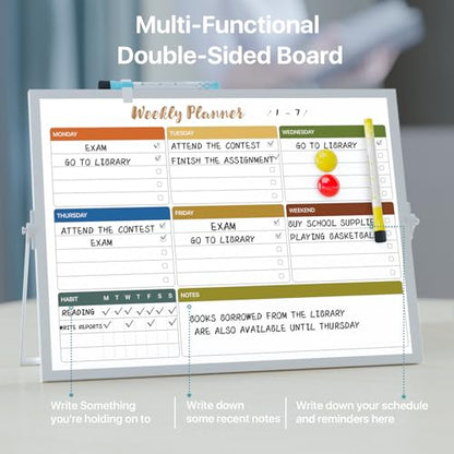 Marsrock Weekly Calendar Whiteboard with Stand, Dry Erase Magnetic 16"x12" - color: Colorful, size: 16"x12"