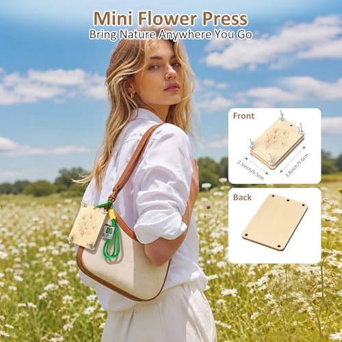 MeRGBWLife Mini Flower Press Kit, Pocket Size Plant Press for Small Flowers, Leaves and Herbs, Portable Wooden Press for Travel, DIY Crafts and Beginners - size: 3.7"x2.5"
