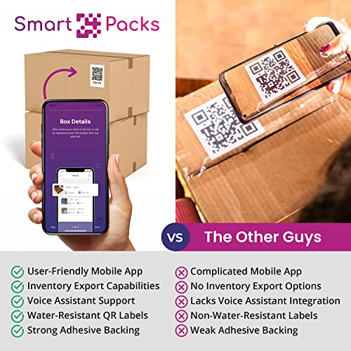 SmartPacks QR Stickers - Premium Smart Labels for Storage Bins | Advanced Pack and Track Labels with QR Code for Inventory, Storage, Moving | 48 Stickers