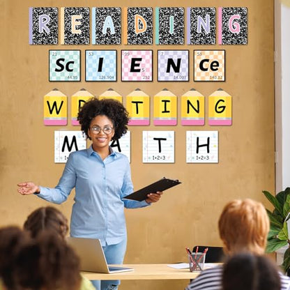 23 Pcs Core Subjects Bulletin Board Decorations Science Reading Math Writing Banner Core Subjects Bulletin Board Composition Subject Label Cutouts for Back to School Teacher Classroom Decoration