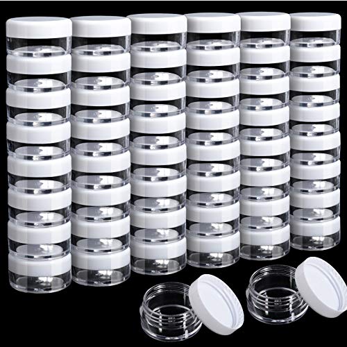 50 Pack Cosmetic Containers, HNYYZL 5 Gram Clear Round Pot Jar Plastic Sample Container with Lid, for Eye Shadow Bead Earring Liquid Lotion Cream Make-up Storage - color: Clear